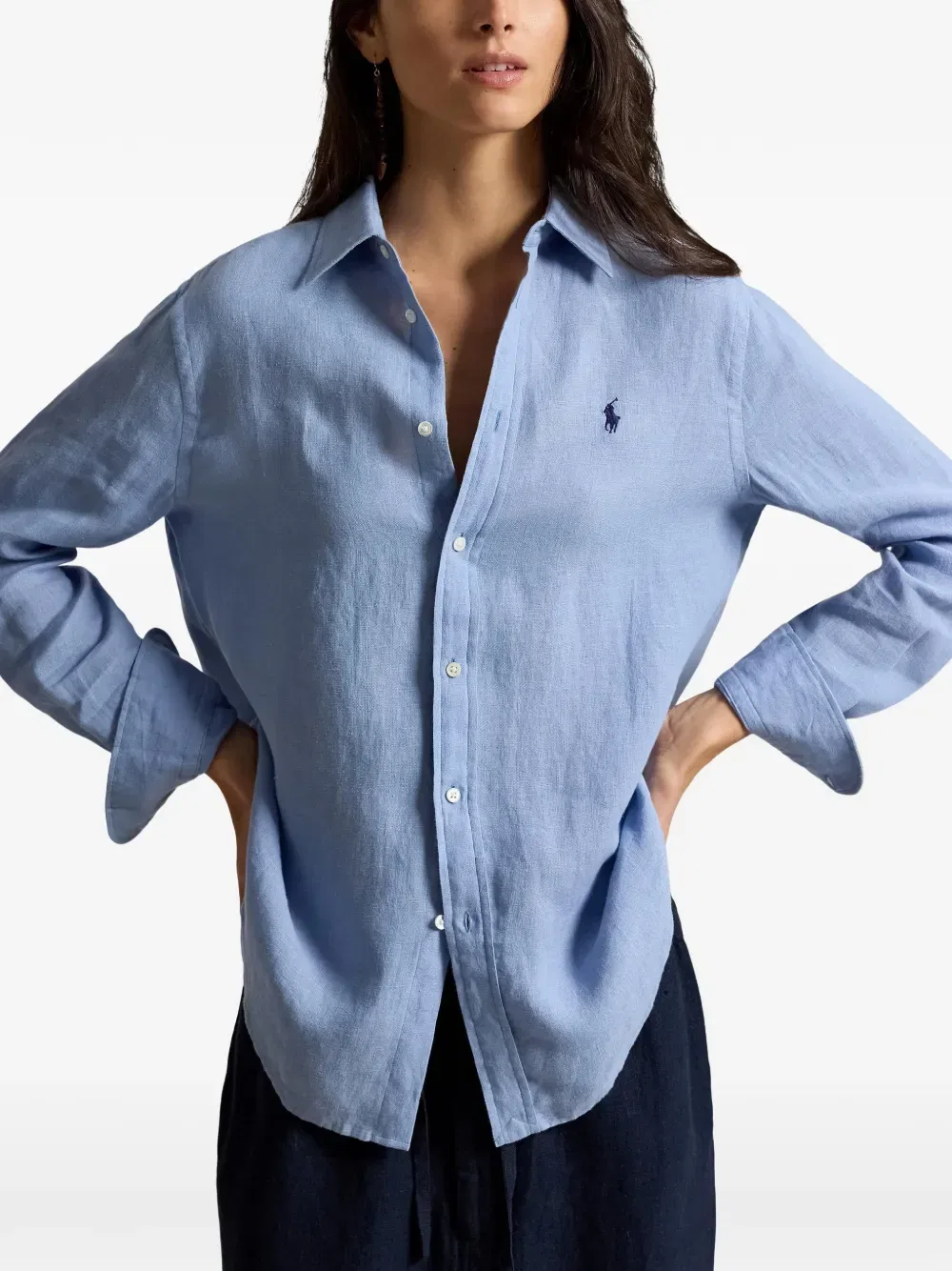Рубашка с вышивкой логотипа Polo Ralph Lauren, синий — фото 3