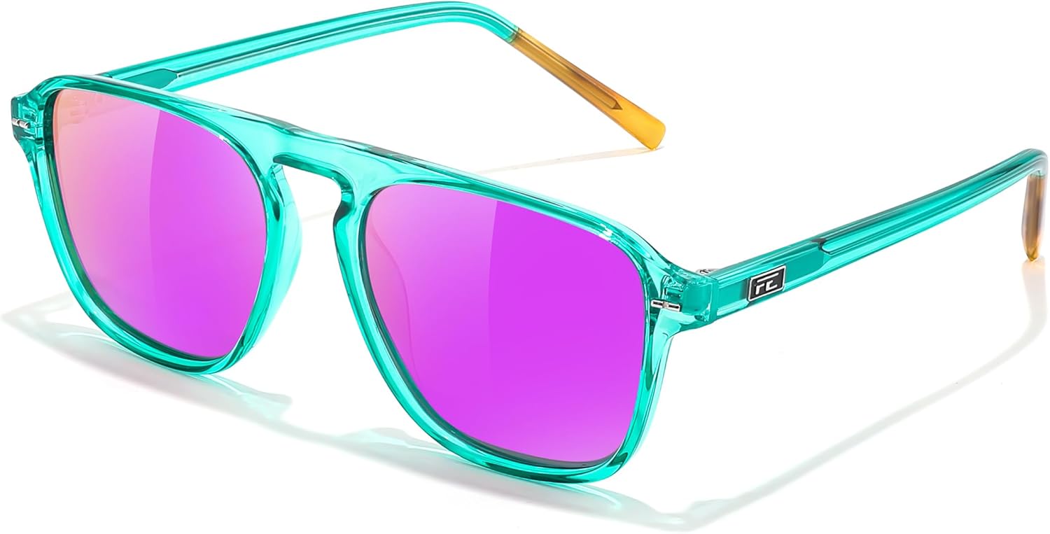 

FEISEDY Поляризованные солнцезащитные очки-авиаторы для мужчин, квадратная форма, современный стиль, винтажный дизайн, оправа из ацетата, защита от ультрафиолета UV400, артикул B0191, 005 Mint Green Frame & Purple Mirror