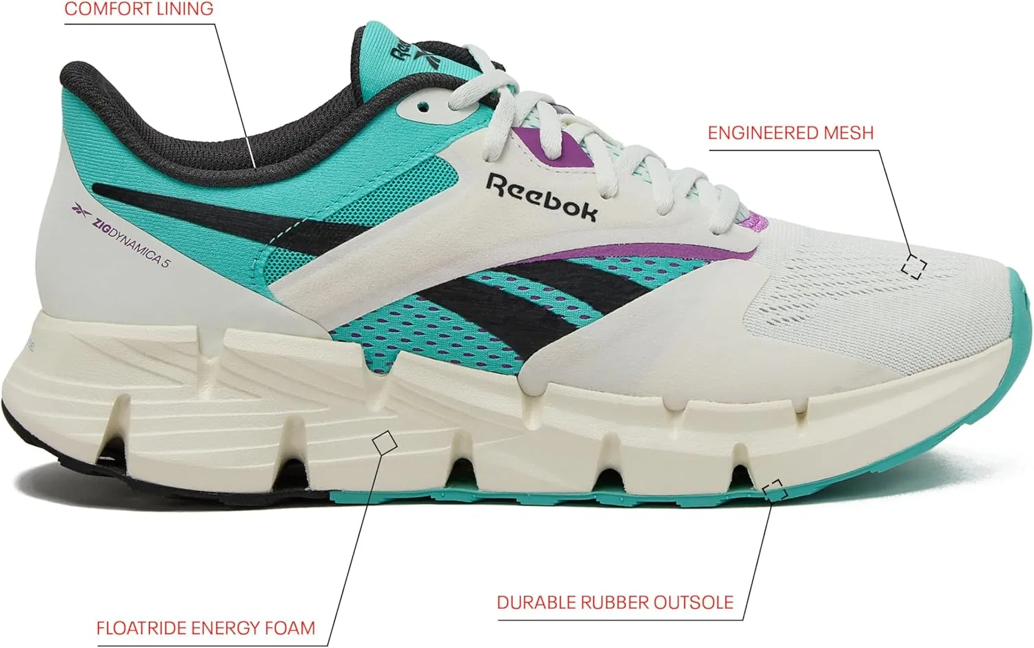 Кроссовки Reebok унисекс Zig Dynamica 5, Chalk Ai Aqua Vintage Chalk — фото 2