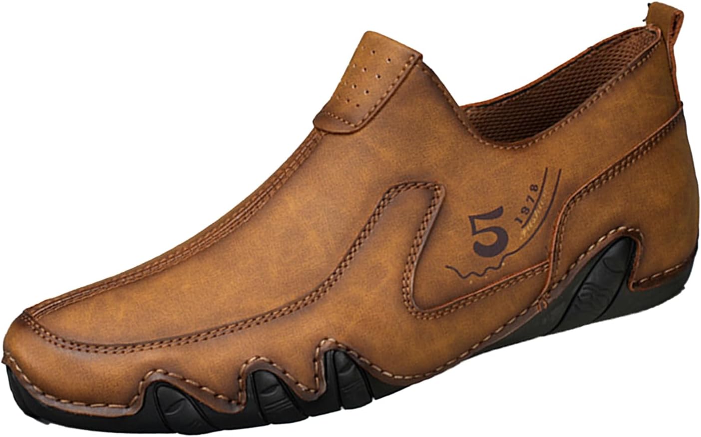 

Мужские винтажные кожаные мокасины-лоферы, удобные противоскользящие с боковой молнией, дышащие, для ходьбы и вождения, легкие повседневные кроссовки Etoryoox, коричневый