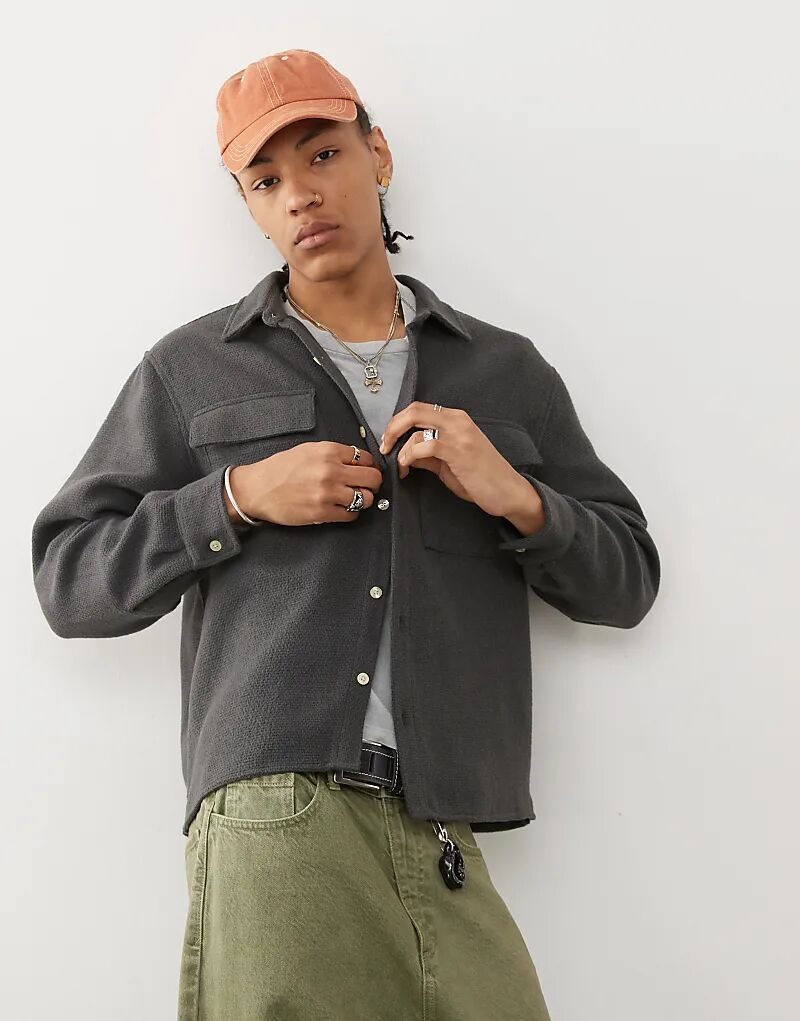 

Верхняя рубашка Pacsun из ткани букле черного цвета