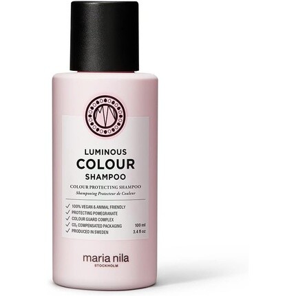 

Шампунь Luminous Color 100 мл — Гранат противодействует обезвоживанию — 100% веганский, не содержит сульфатов и парабенов, Maria Nila