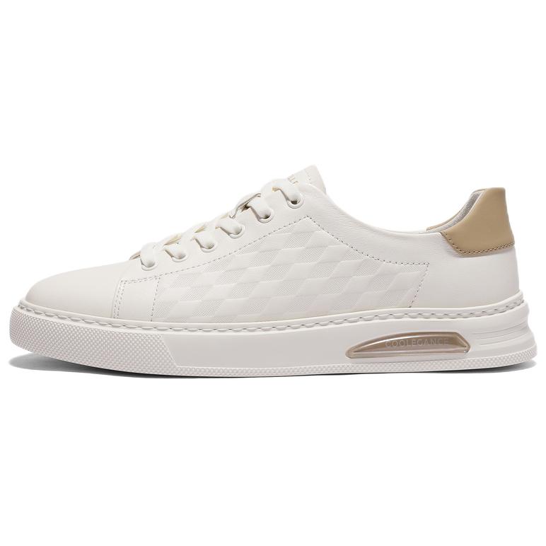 

BELLE Мужские низкие кожаные кеды для скейтбординга Slip Resistant Abrasion Resistant бело-абрикосовые