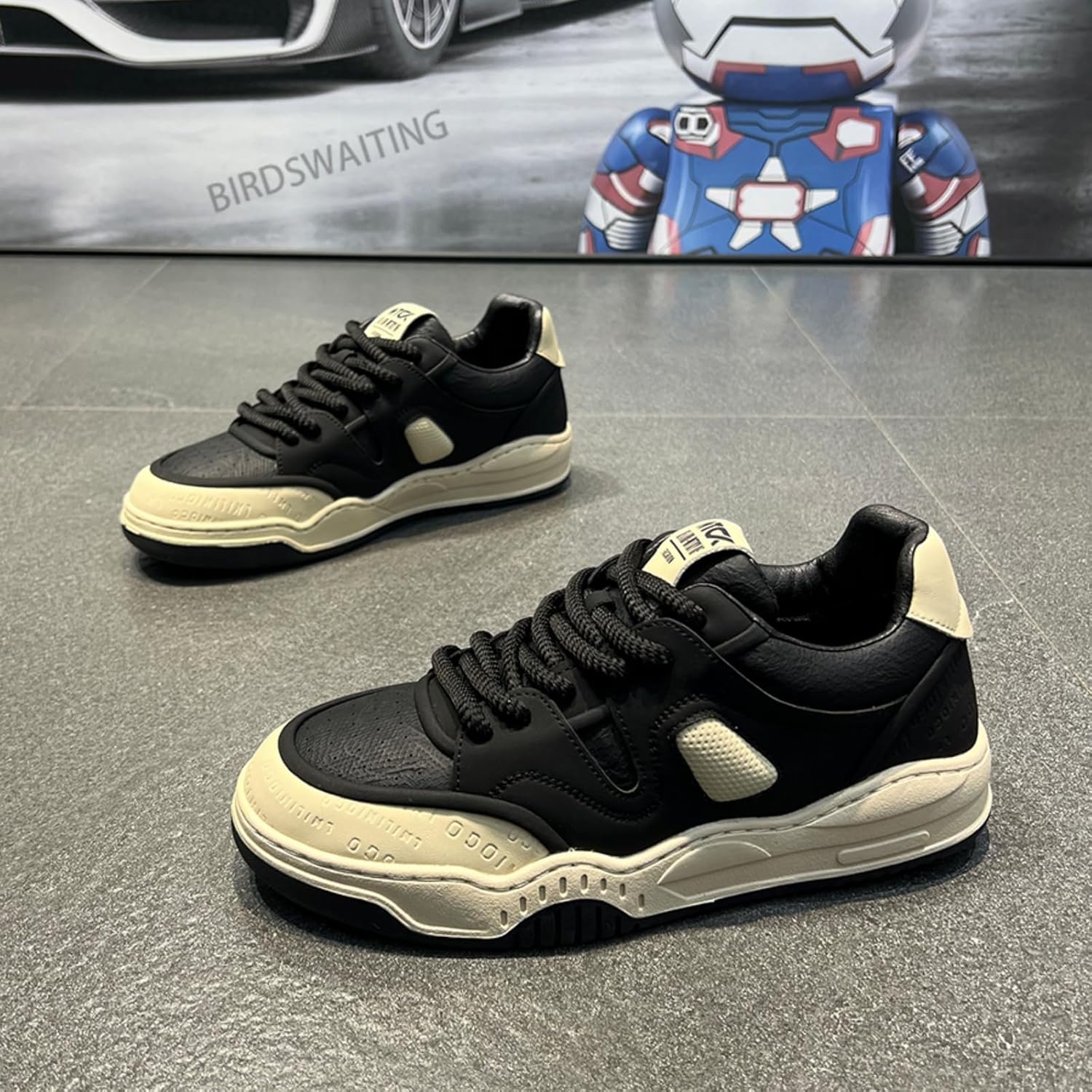 Мужские кроссовки Comfort Fashion на шнуровке с толстой подошвой - амортизирующая промежуточная подошва, верх из сетки и замши, усиленный носок - дышащий дизайн для всех сезонов для скейтбординга, уличного спорта и повседневной носки Kpdwfms, че... — фото 3