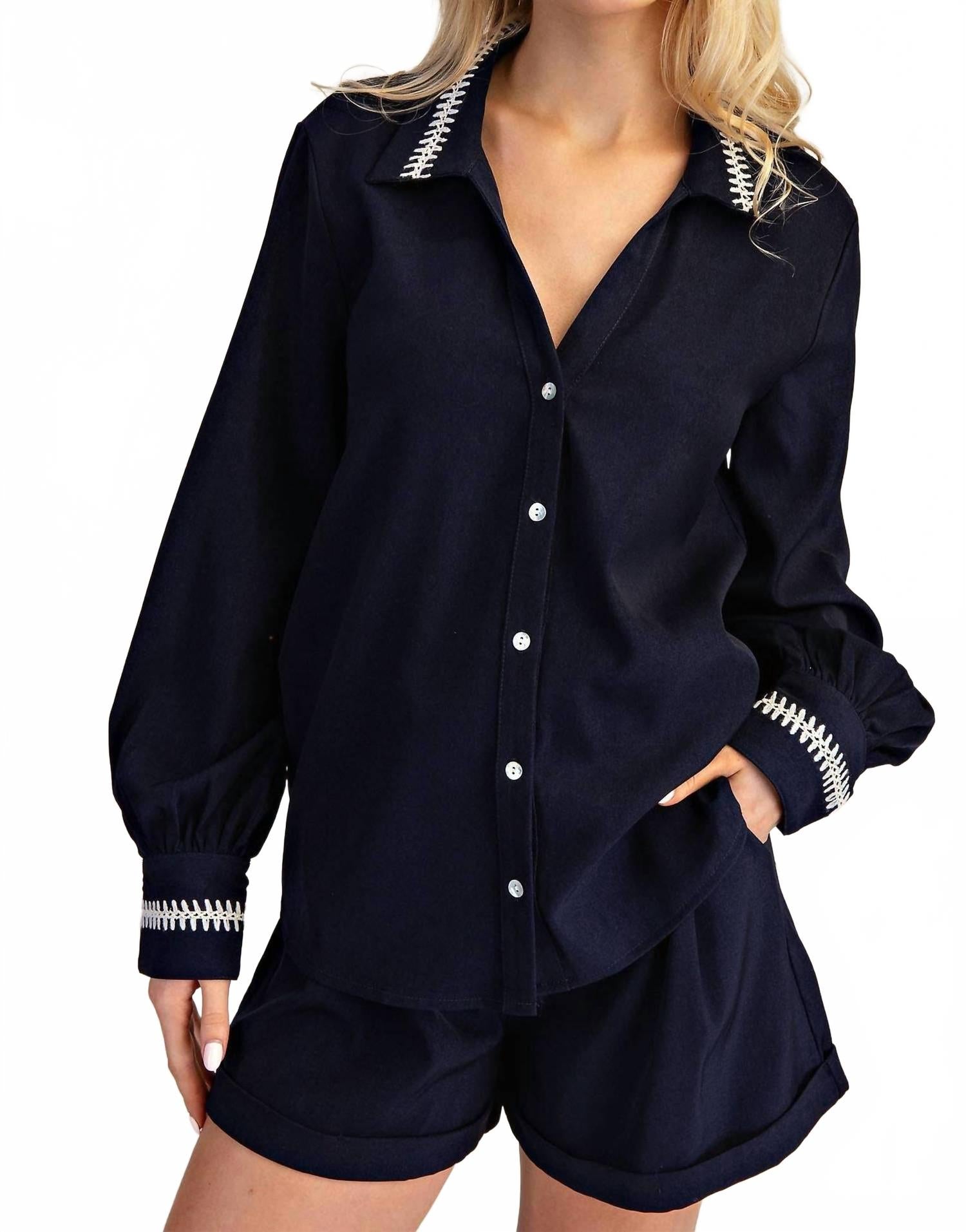 

GLAM Рубашка на пуговицах Stitched Grace, темно-синяя