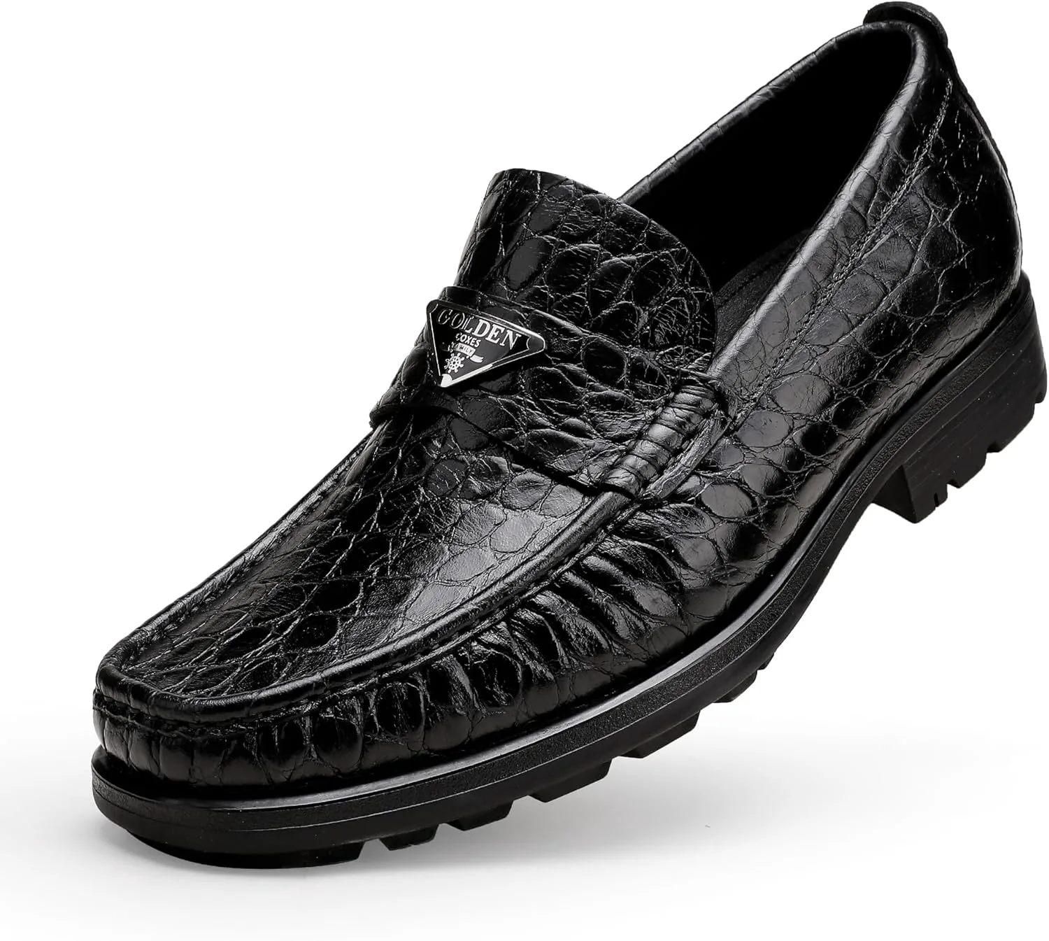 

Роскошные кожаные туфли для мужчин, модные лоферы с тиснением под крокодила и утолщенной подошвой для джентльменов, для делового стиля GOLDEN COXES FAMILY, черный