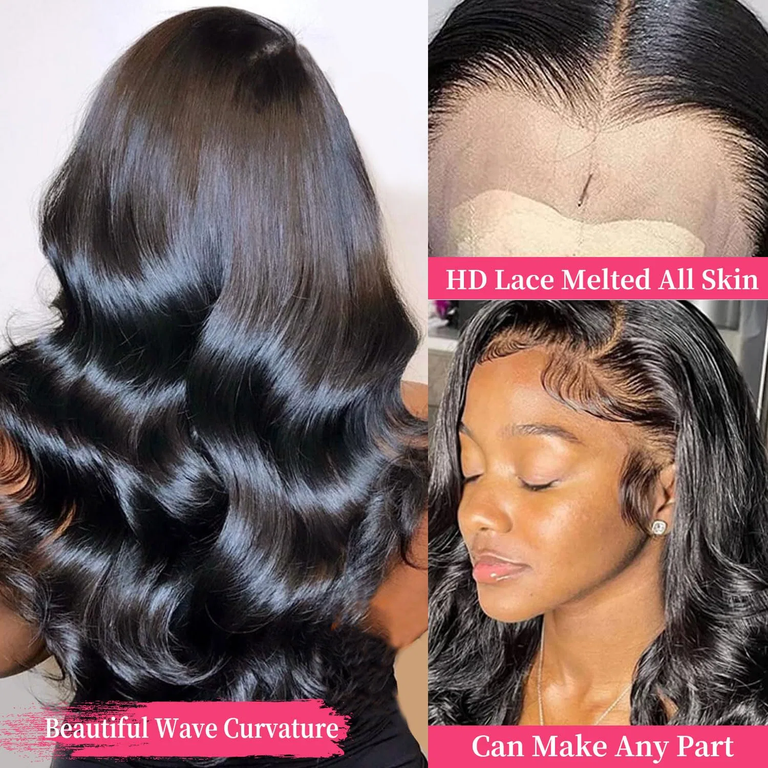 Парик из натуральных волос 13x4 HD Lace Front Body Wave Wepwcod, Body-Natural Colour — фото 3