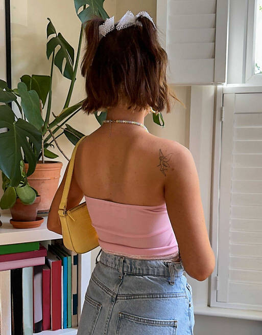

Сетчатая грудь Daisy Street x Chloe Davie Y2K с кружевной завязкой спереди