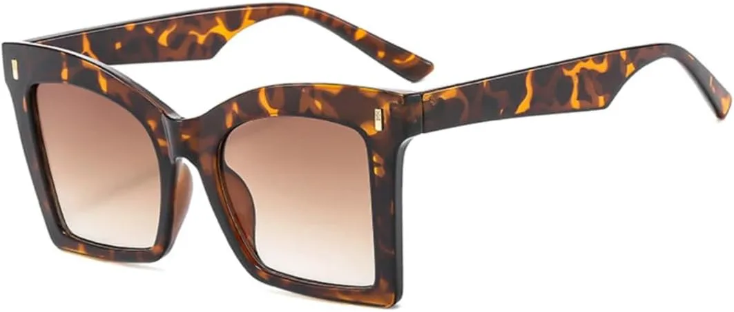 

Ретро-солнцезащитные очки «кошачий глаз» большого размера для женщин и мужчин, двухцветные, с заклепками, леопардовый градиент UATXTAU, Leopard Tea Gradient