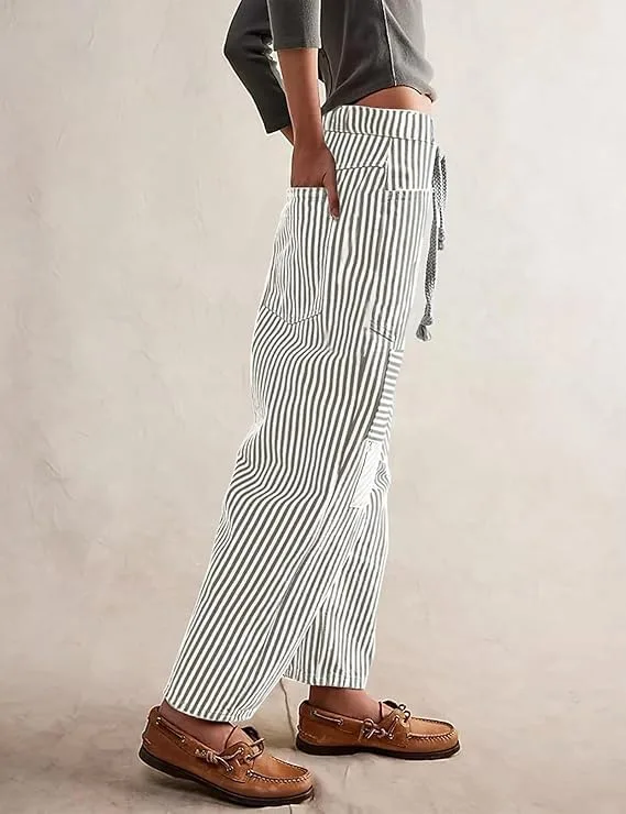 Женские полосатые джинсы low rise baggy barrel с широкими штанинами — фото 3
