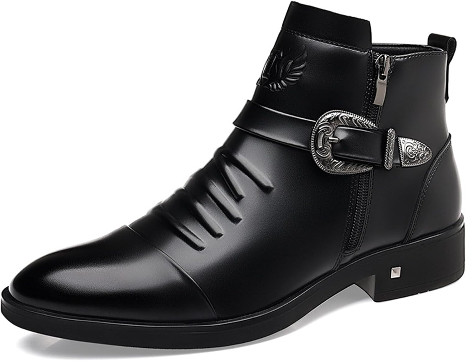 

Мужские ботинки Челси с металлической пряжкой и боковой молнией, модный носок, низкий массивный каблук, удобные, нескользящие, деловые ботинки Чакка Оксфорд для вечеринок, вечеров и свадеб Oxngdmdm, черный