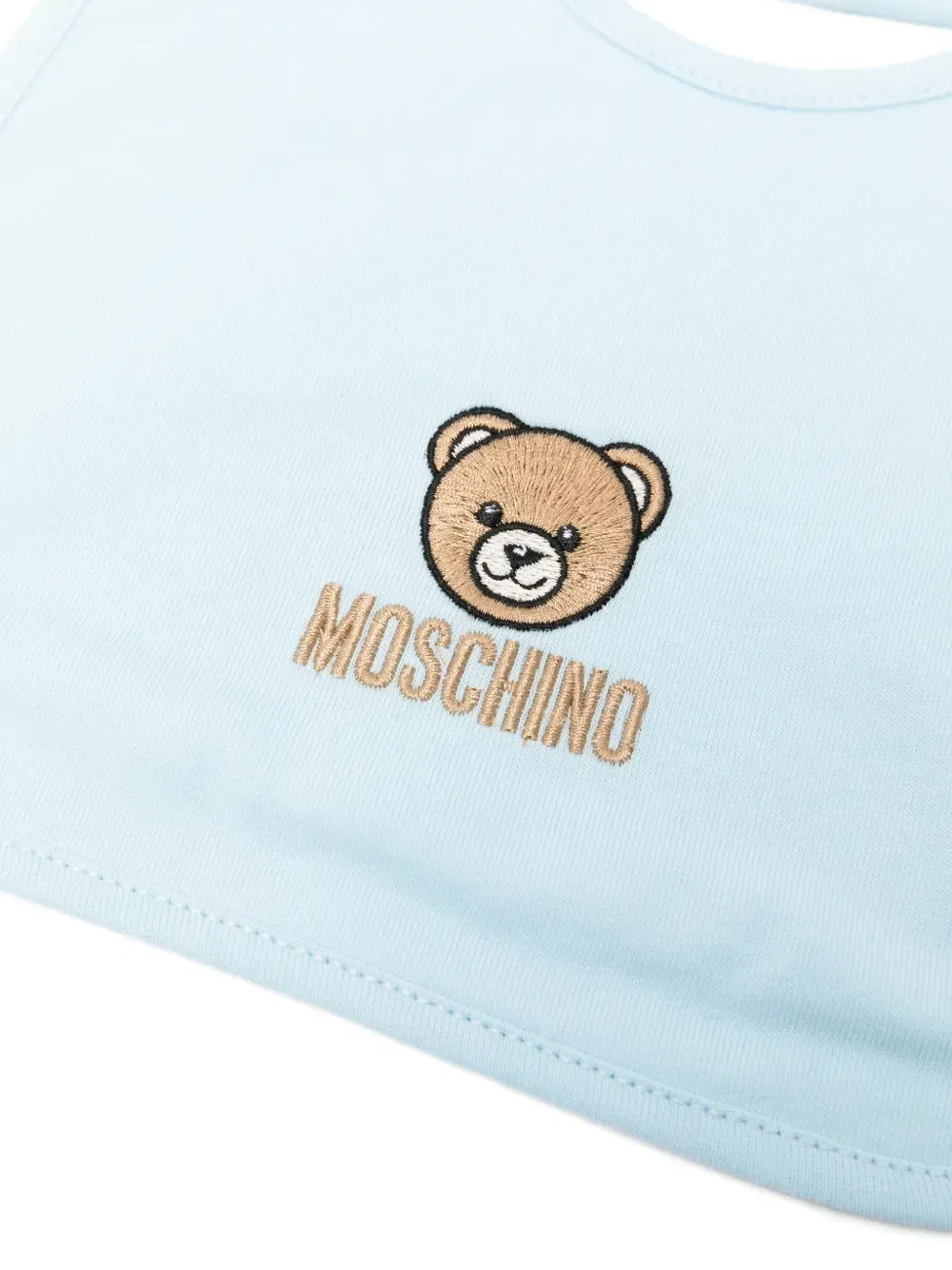 Комплект из нагрудника и шапки с вышитым логотипом Moschino Kids, синий — фото 2