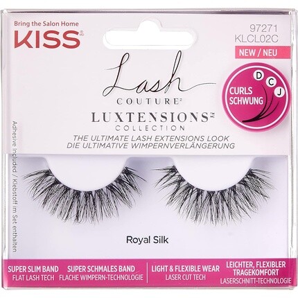 

KISS Lash Couture LuXtensions Collection Royal Silk накладные ресницы с супертонкой лентой и клеем для ресниц, 1 пара