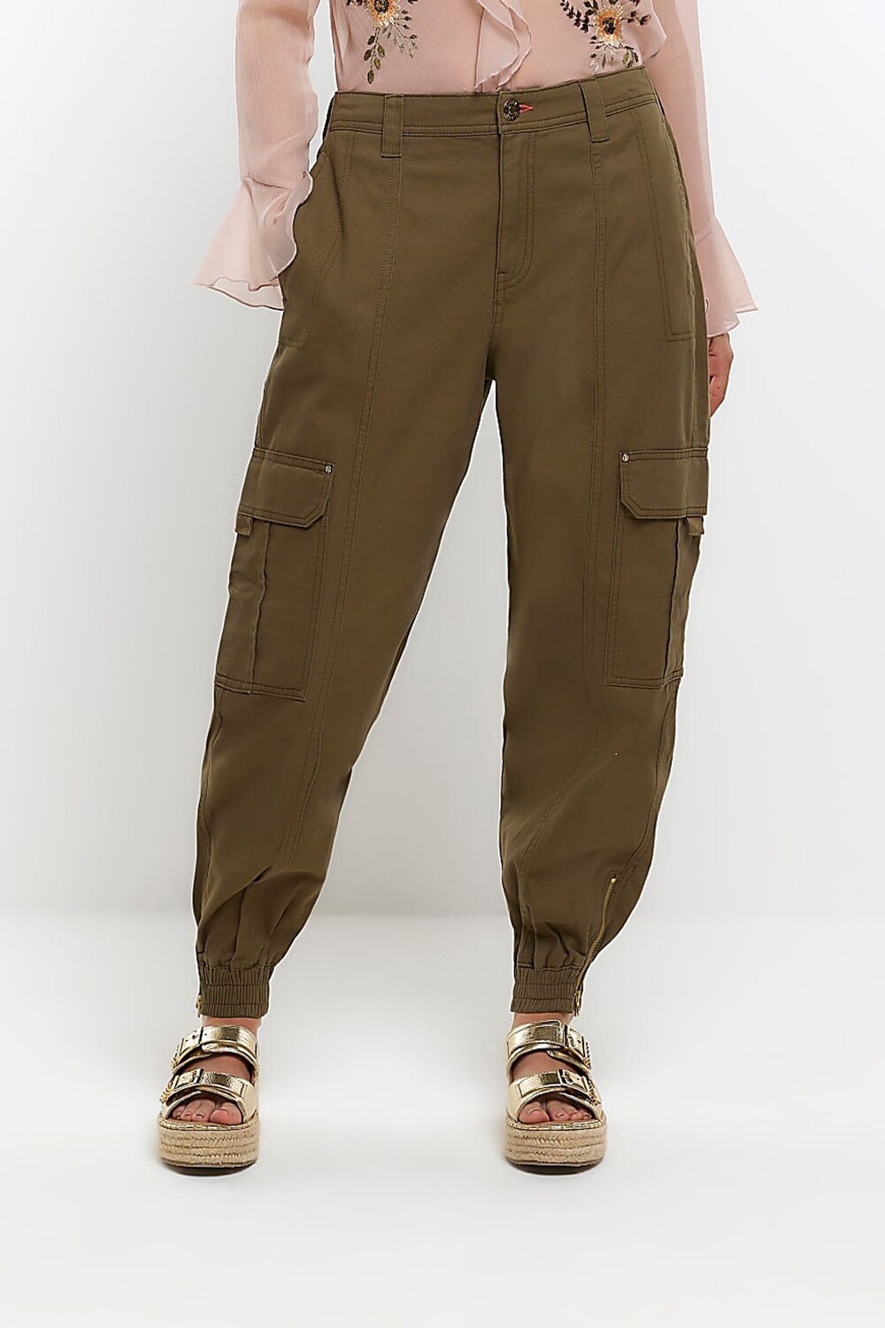 

Яркие брюки-карго с манжетами и поясом River Island, зеленый
