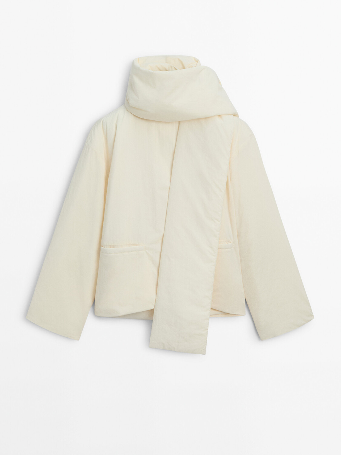

Пуховик на пуговицах с шарфом Massimo Dutti, белый