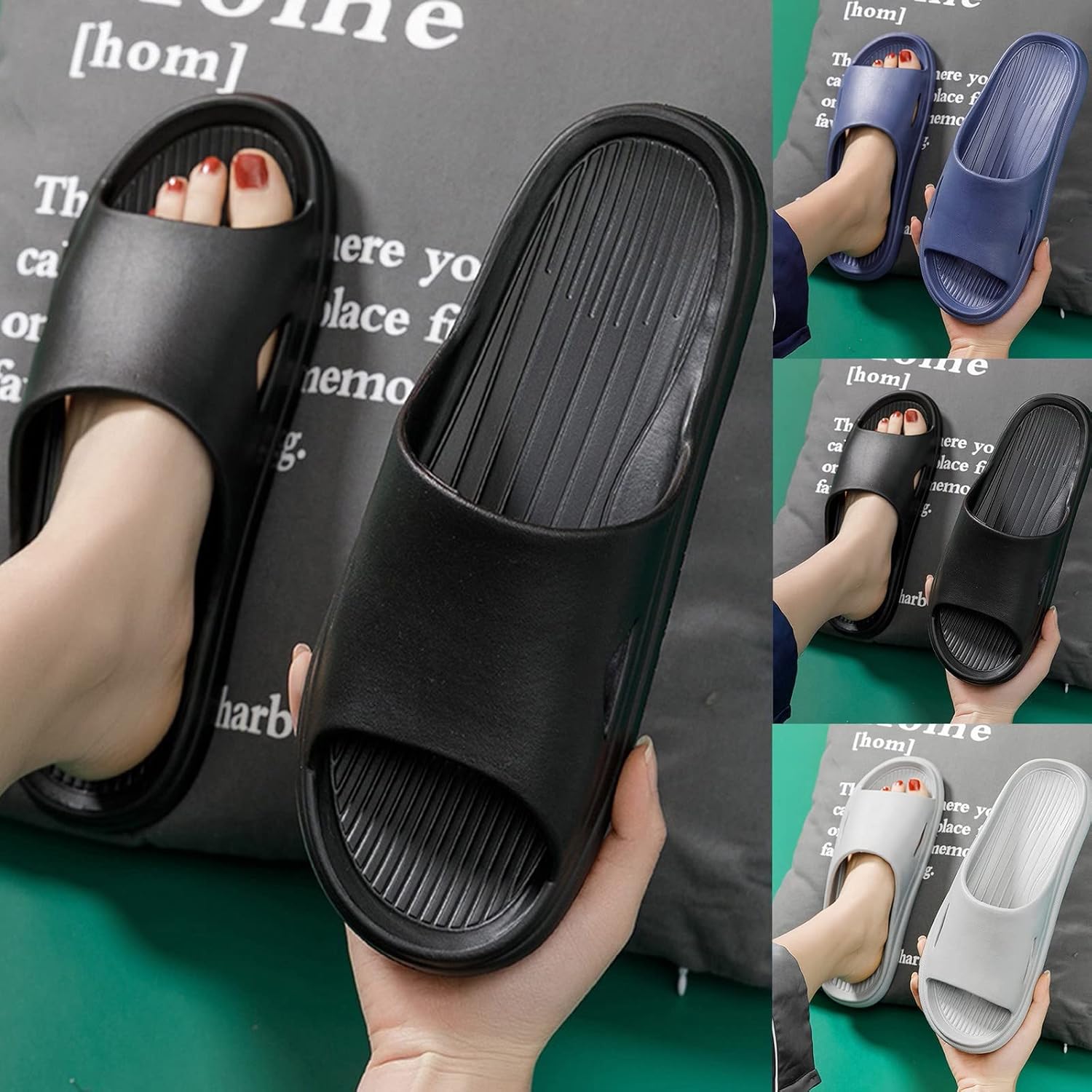 Мужские тапочки Cloud Slippers: легкие тапочки для душа, нескользящая обувь для ванной, удобные тапочки-подушечки для дома и улицы Generic, серый — фото 3