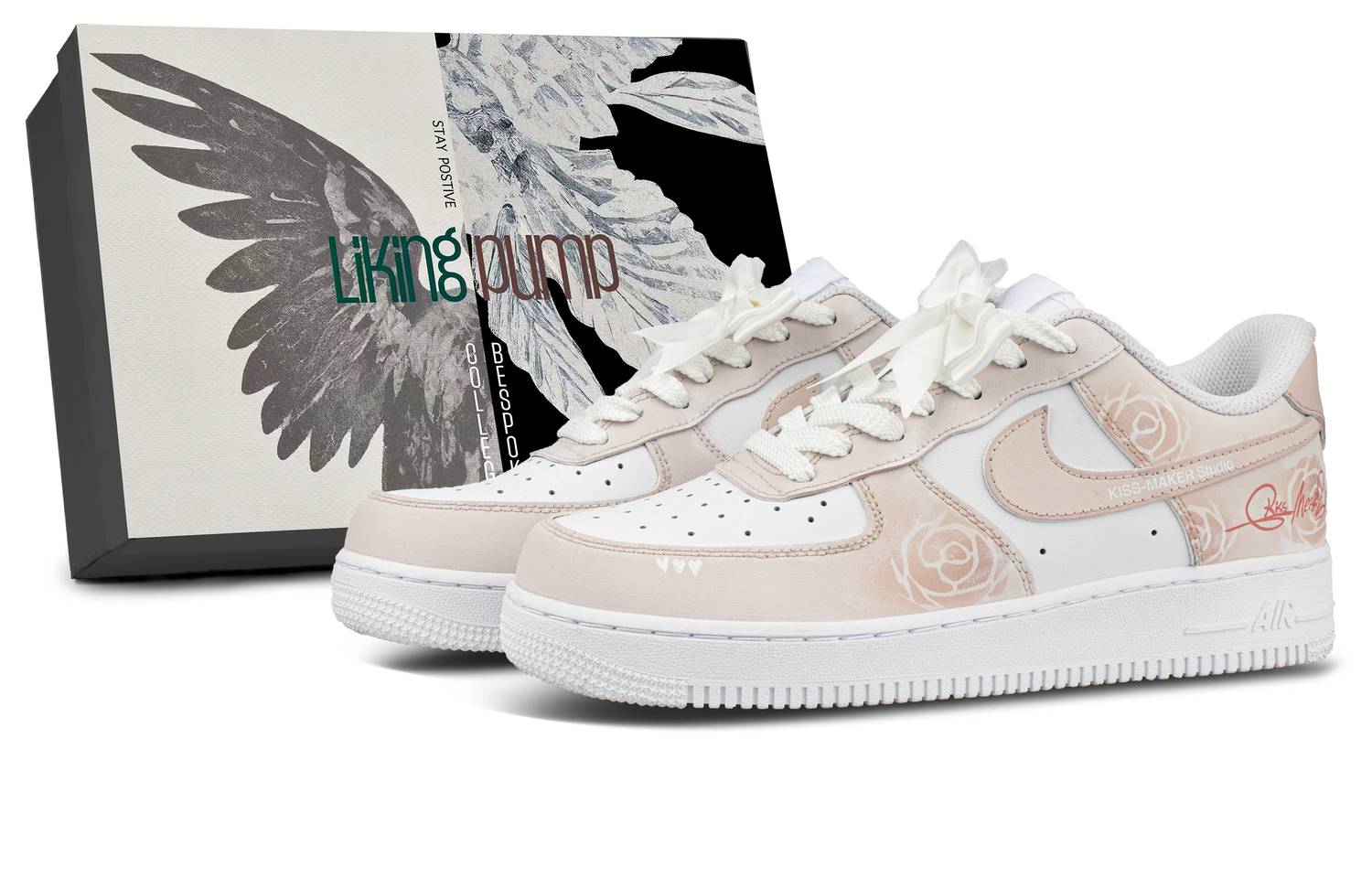 

Nike Детские низкие кожаные кроссовки Air Force 1 LE для скейтбординга, розово-белые, для подростков