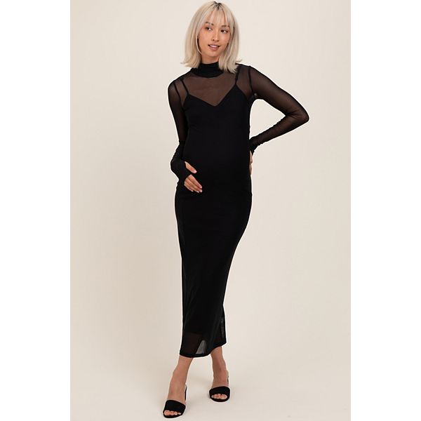 

Длинное платье-макси с сетчатой вставкой для беременных Pinkblush