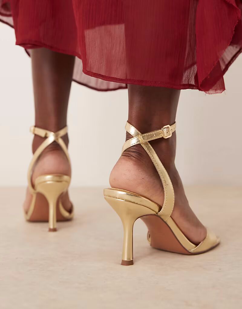 Босоножки ASOS DESIGN Wide Fit Hollow на едва заметном каблуке золотистого цвета — фото 4