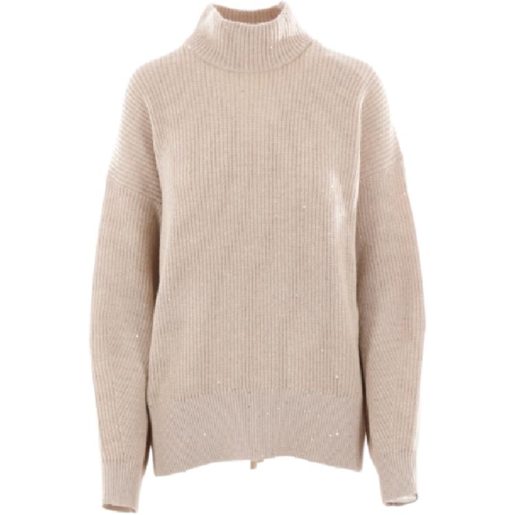 

Свитер с пайетками и высоким воротом Brunello Cucinelli, светло коричневый