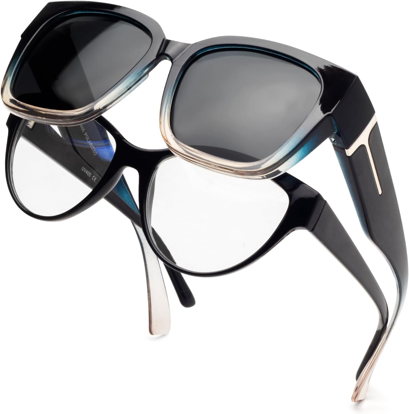 

Солнцезащитные очки с поляризованным покрытием, надеваемые поверх обычных очков, для женщин, квадратной формы, с защитой от УФ-излучения, легкие Face Shadow, Blue Champagne Frame/Grey Lens