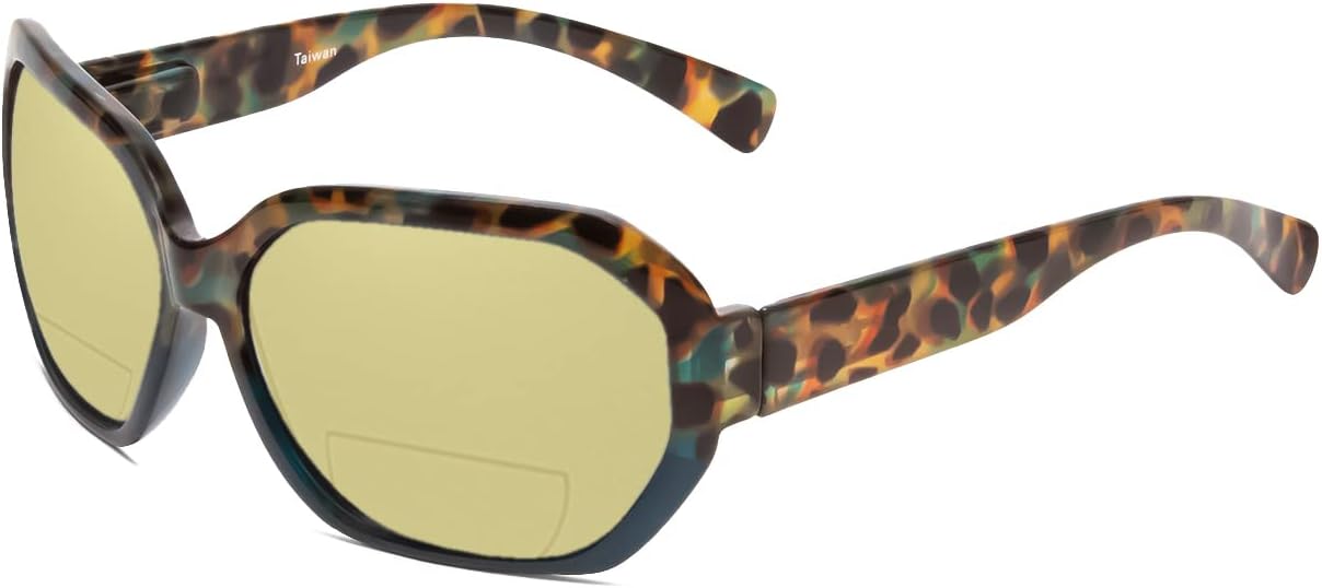 

Женские солнцезащитные очки для чтения Calabria 644SB увеличенного размера с шестиугольными бифокальными линзами, поляризованными линзами, защитой от УФ-излучения и жестким футляром, Green Polarized Yellow