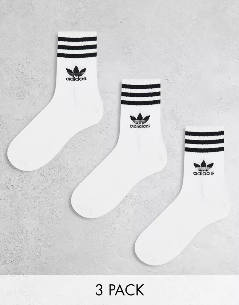 

Комплект из трех белых носков среднего кроя adidas Originals