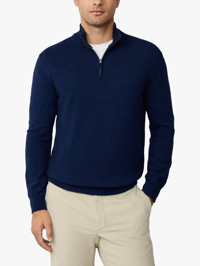 

Свитер с воротником на четверть из смеси мериносовой шерсти и кашемира Hackett London, Denim Blue