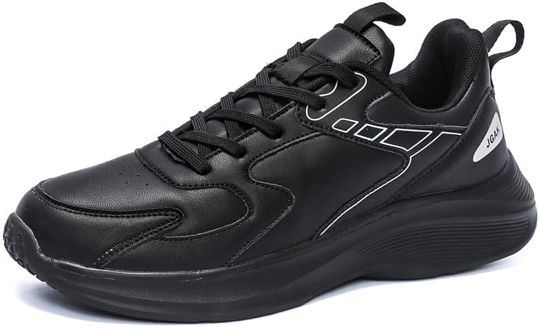 

Мужские кожаные кроссовки для бега с мягкой подошвой, спортивные кеды для ходьбы, бега и повседневной носки, легкие модные спортивные туфли Qacksv, черный