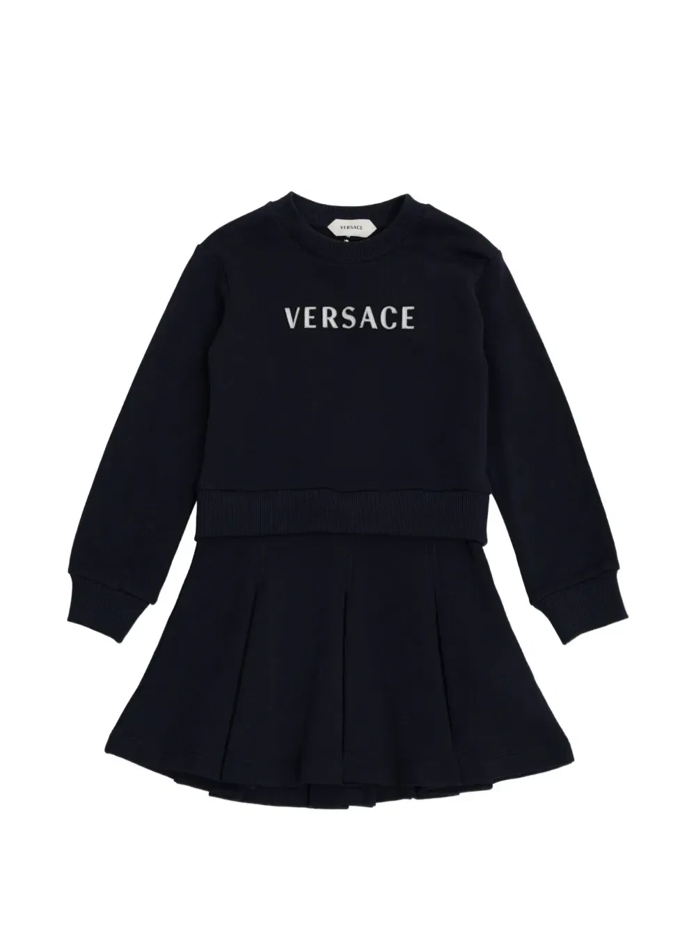 Платье плиссе с вышивкой логотипа Versace Kids, синий