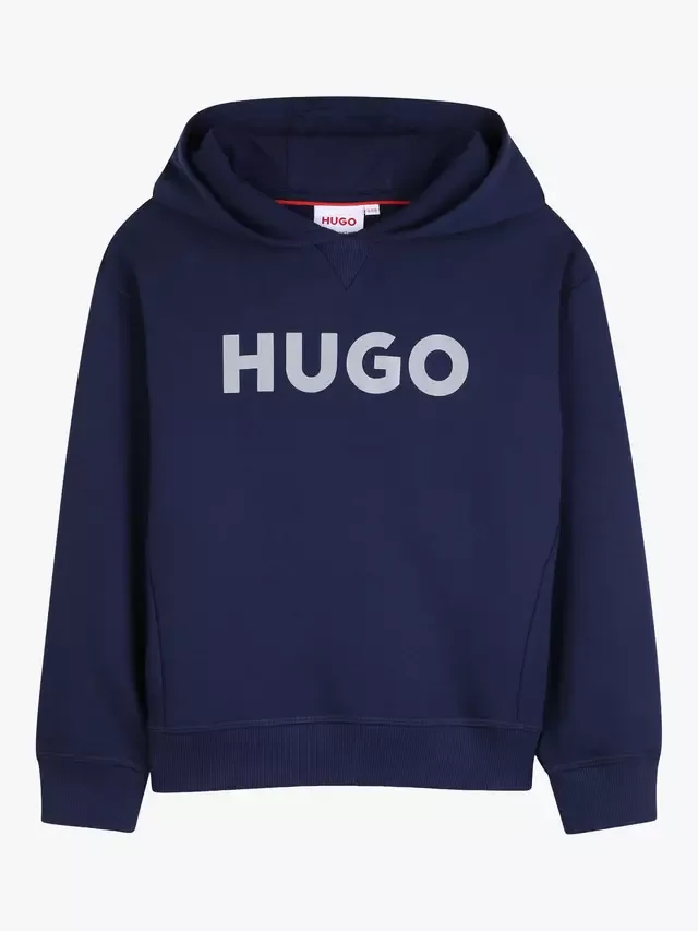 Детская толстовка с капюшоном HUGO с логотипом, темно-синяя HUGO BOSS