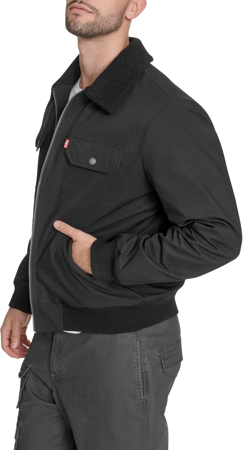 Мужская куртка-бомбер Levi's с подкладкой из шерпы и отложным воротником, Black — фото 3