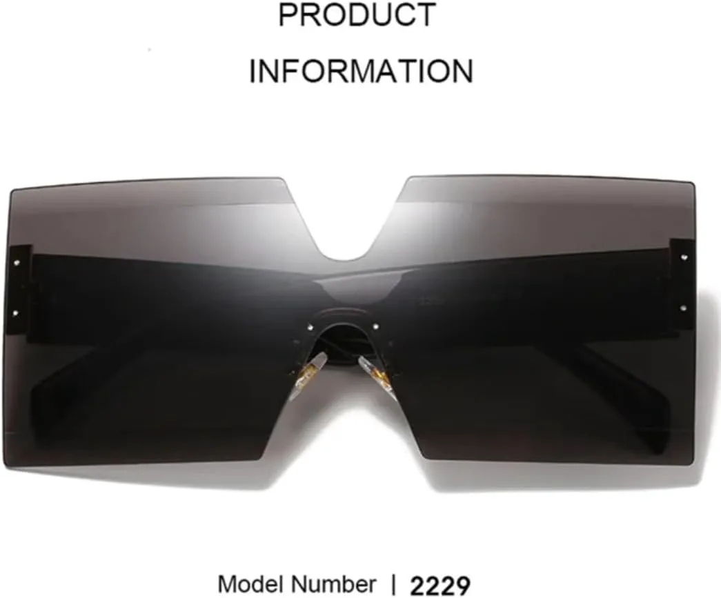 

Цельные безободковые солнцезащитные очки большого размера для женщин и мужчин, роскошные винтажные очки с заклепками, защита от УФ-излучения UV400 VFDHN, Gray