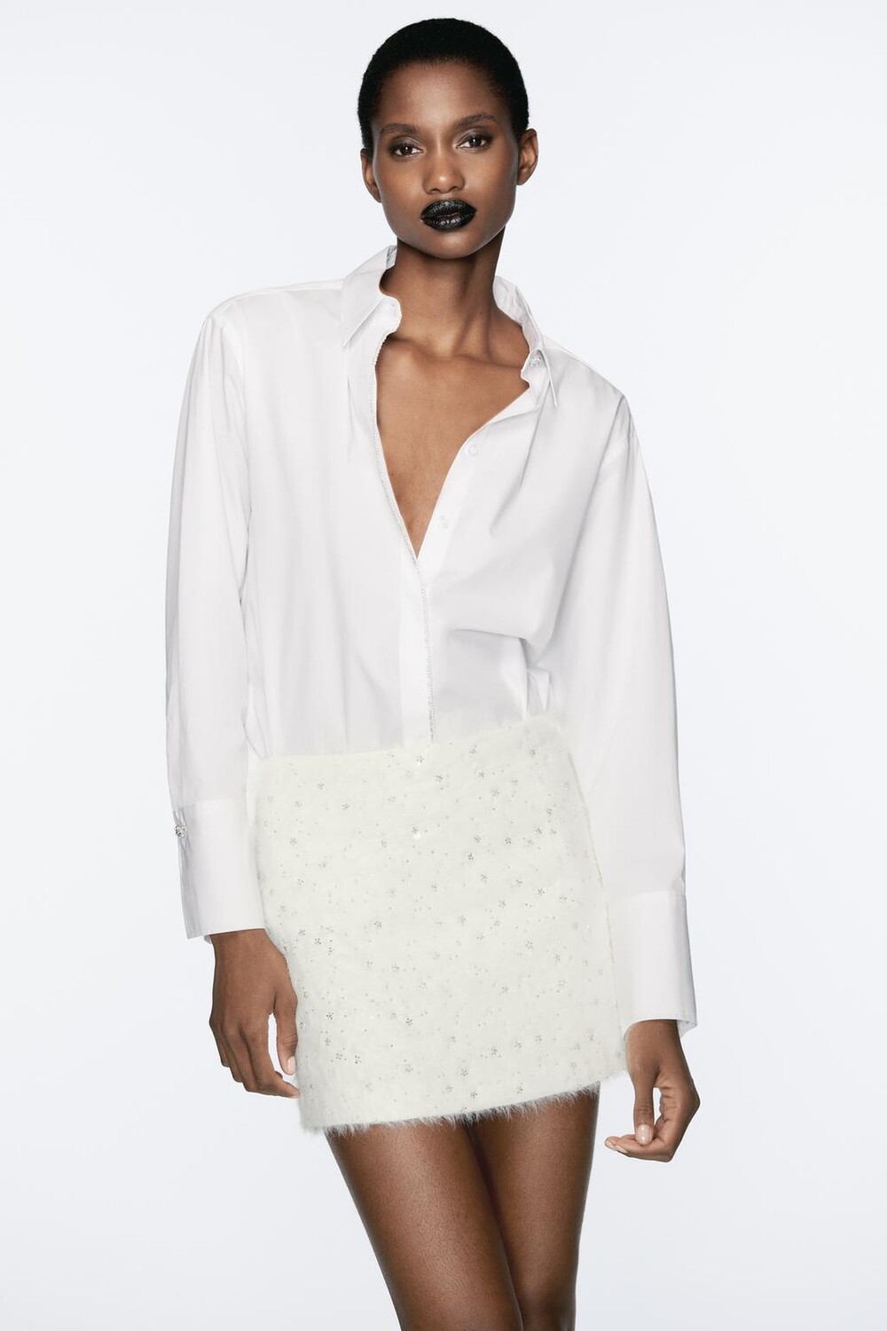

Рубашка из поплина с бисером ZARA, белый