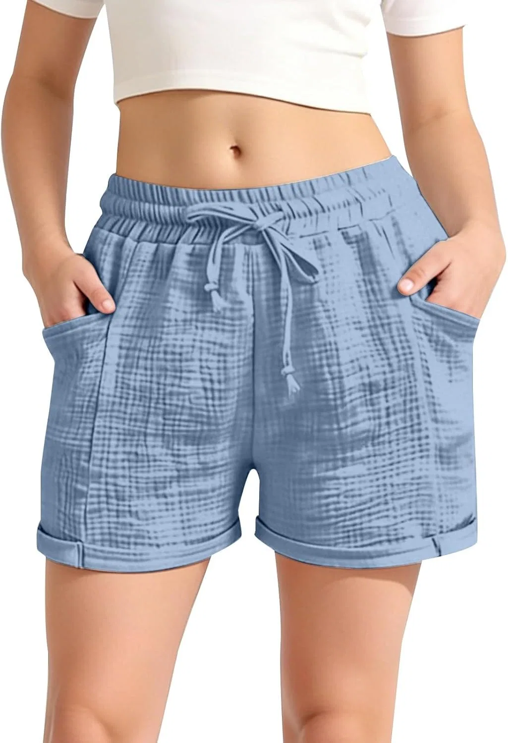 Детские шорты хлопковые с высокой талией, Light Blue