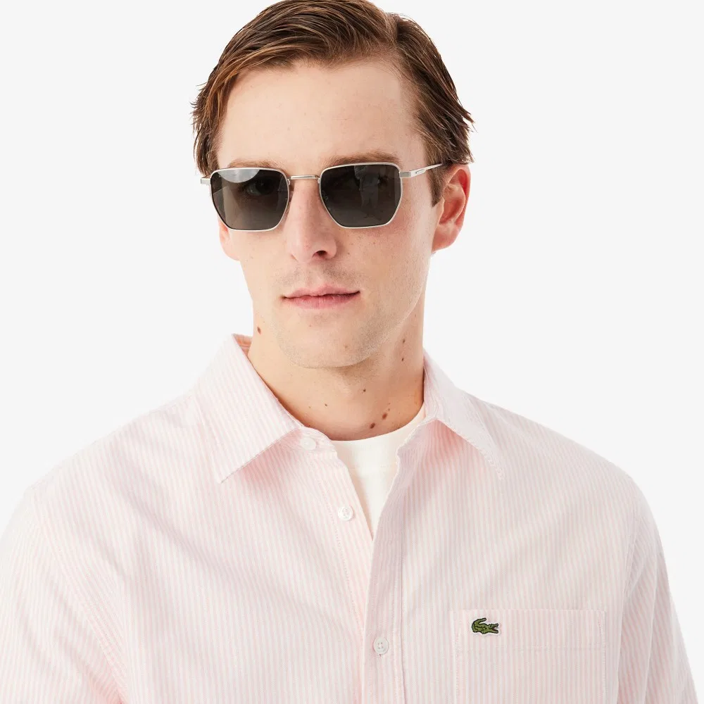 Мужская оксфордская рубашка в полоску, розовая, от Lacoste — фото 2