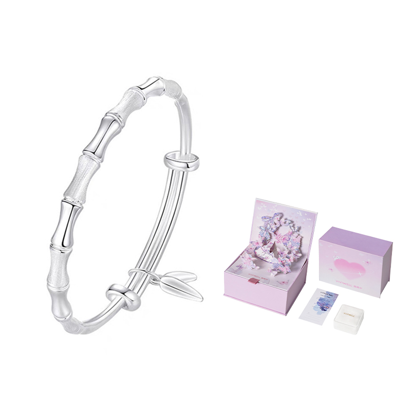 

Нишевые дизайнерские браслеты для женщин VIVIWELL, Bamboo Bamboo Leaf Bangle+Dreamy Butterfly Box