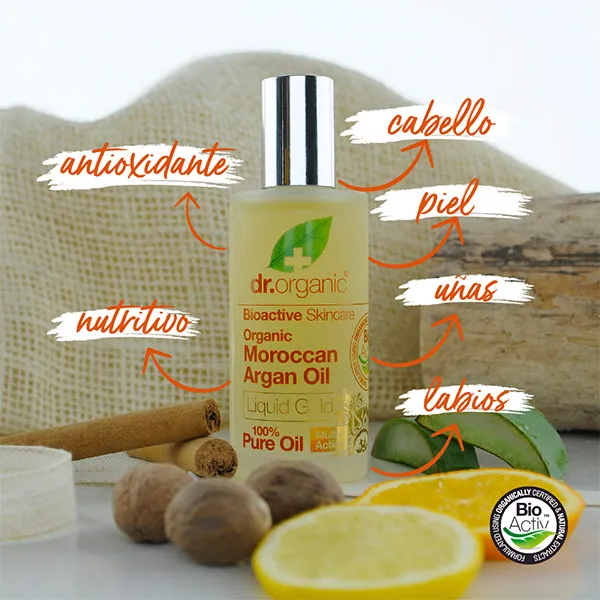 Обеспечивает питание волос, кожи и ногтей Aceite Puro Natural De Aceite De Argán Dr. Organic, 50 ml — фото 2
