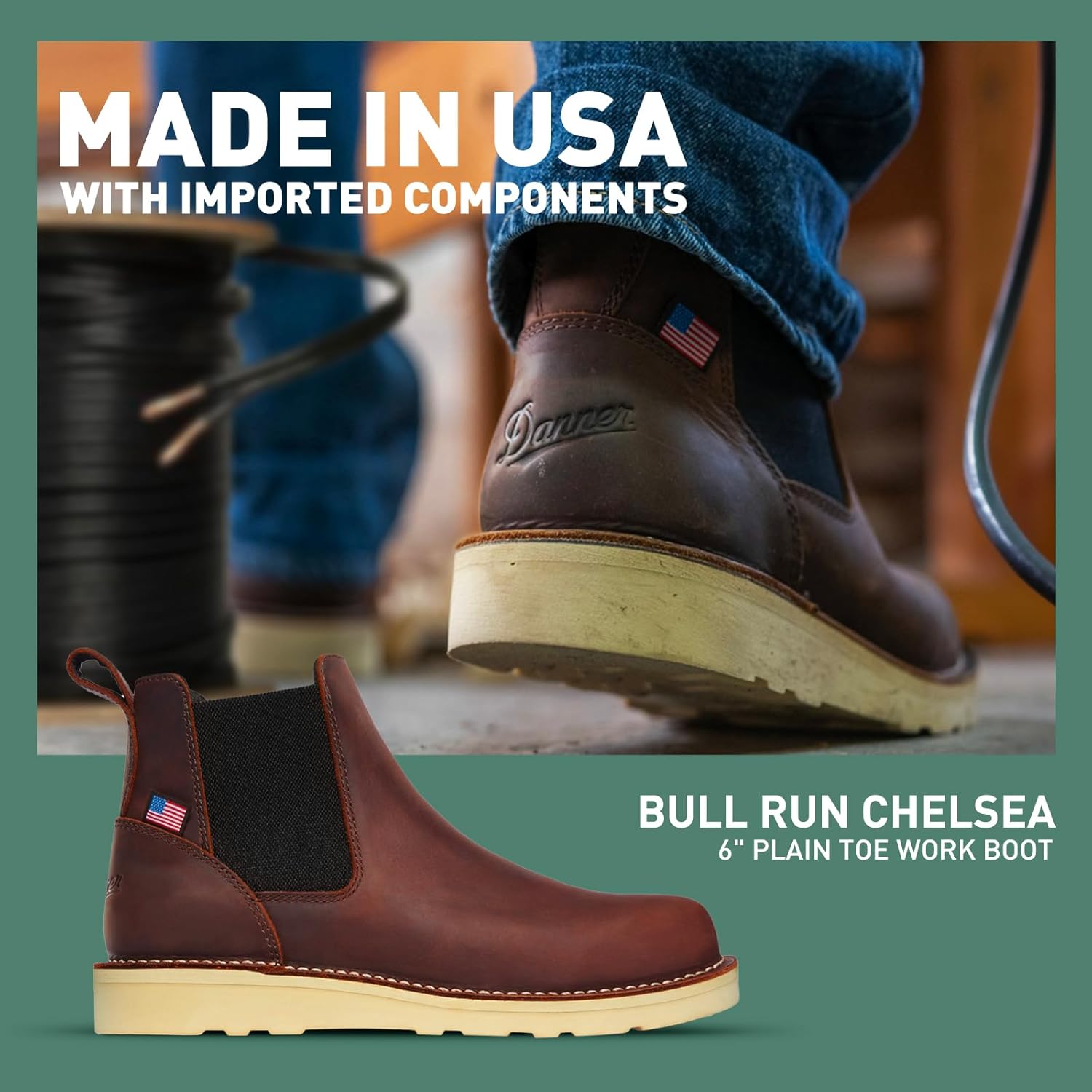 Мужские рабочие ботинки Danner 6” Bull Run Chelsea - верх из натуральной кожи с масляной обработкой, подкладка из сетки, стелька с трехуровневой амортизацией и противоскользящая подошва клиновидной формы, Brown — фото 2