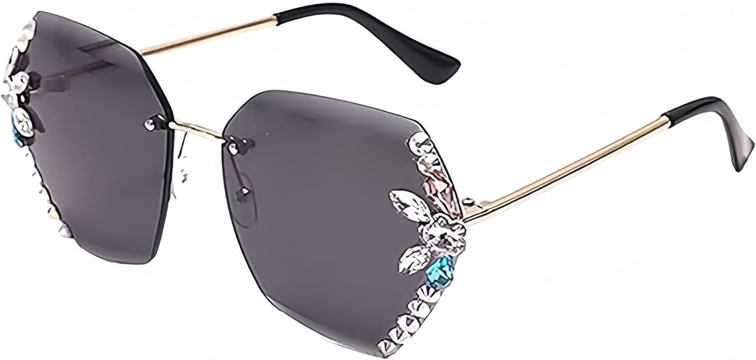 

Модные женские солнцезащитные очки без оправы с бриллиантами, большие солнцезащитные очки с градиентной многоугольной бриллиантовой оправой и защитой от УФ-излучения AILYFIRMO, Gray