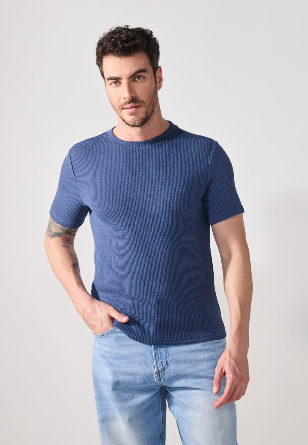 

Базовая футболка BASIC RIB T-SHIRT Pier One, темно-синий