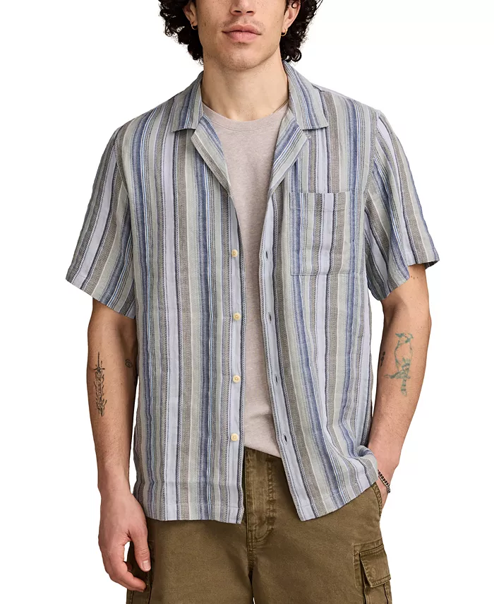 

Мужская короткая рубашка в полоску с пуговицами Dobby Stripe Camp Lucky Brand, синий