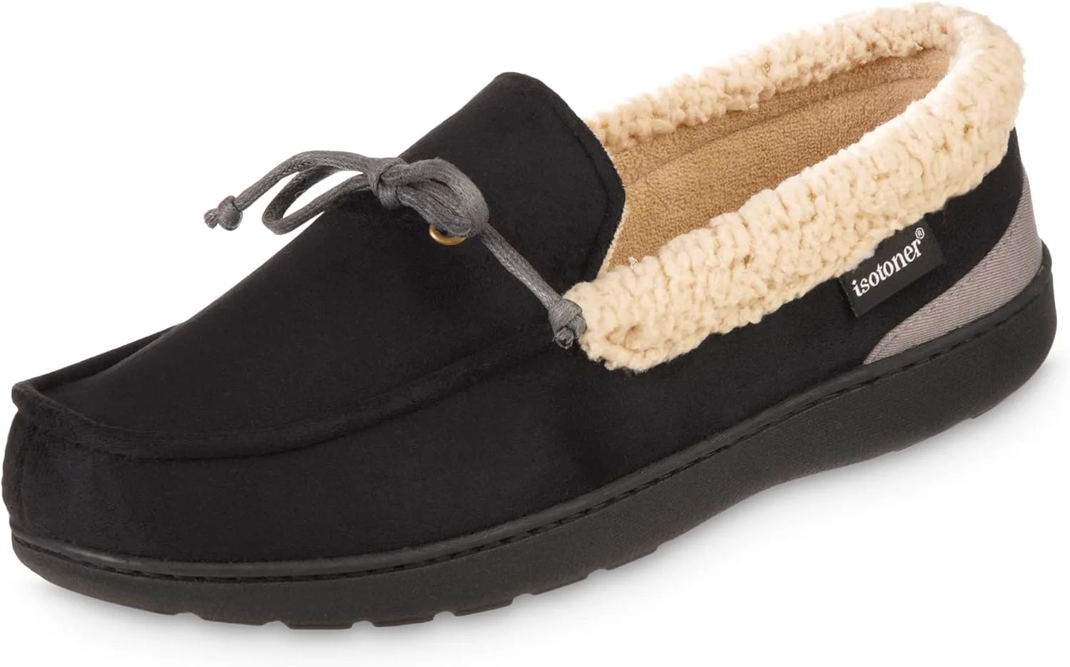 Мужские тапочки Isotoner Indoor/Outdoor Slip-on Vincent из микрофибры с эффектом памяти, черный — фото 2