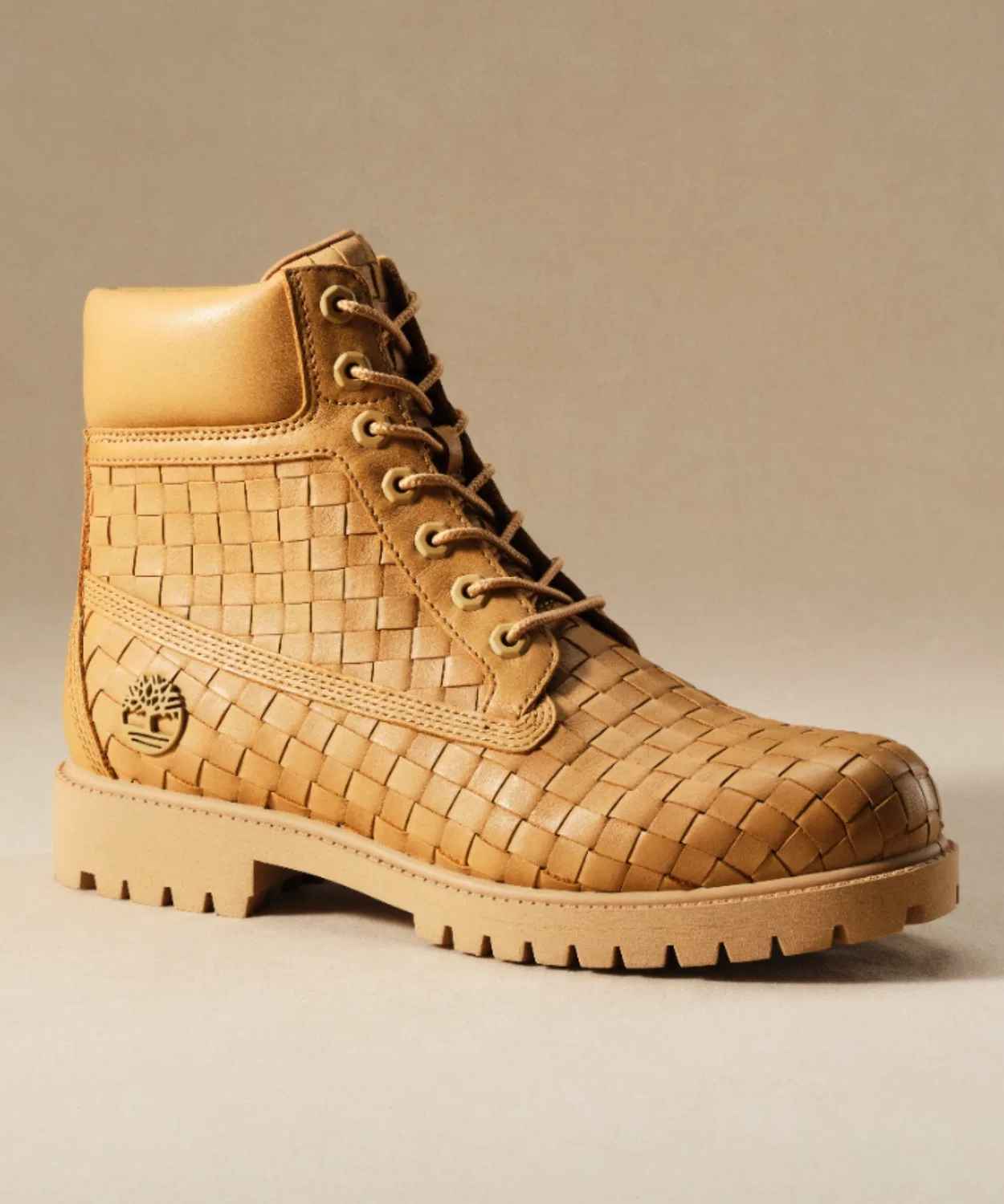 Ботинки премиум 6 дюймов Timberland из плетёной кожи бежевые