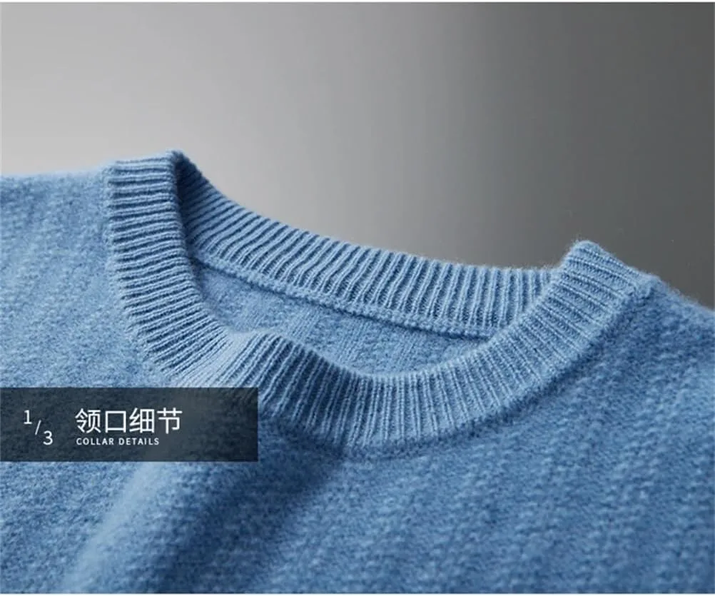 Мужской свитер с круглым вырезом Slim Fit с длинным рукавом и скрученной вязкой, повседневный деловой однотонный вязаный свитер Generic, синий — фото 3