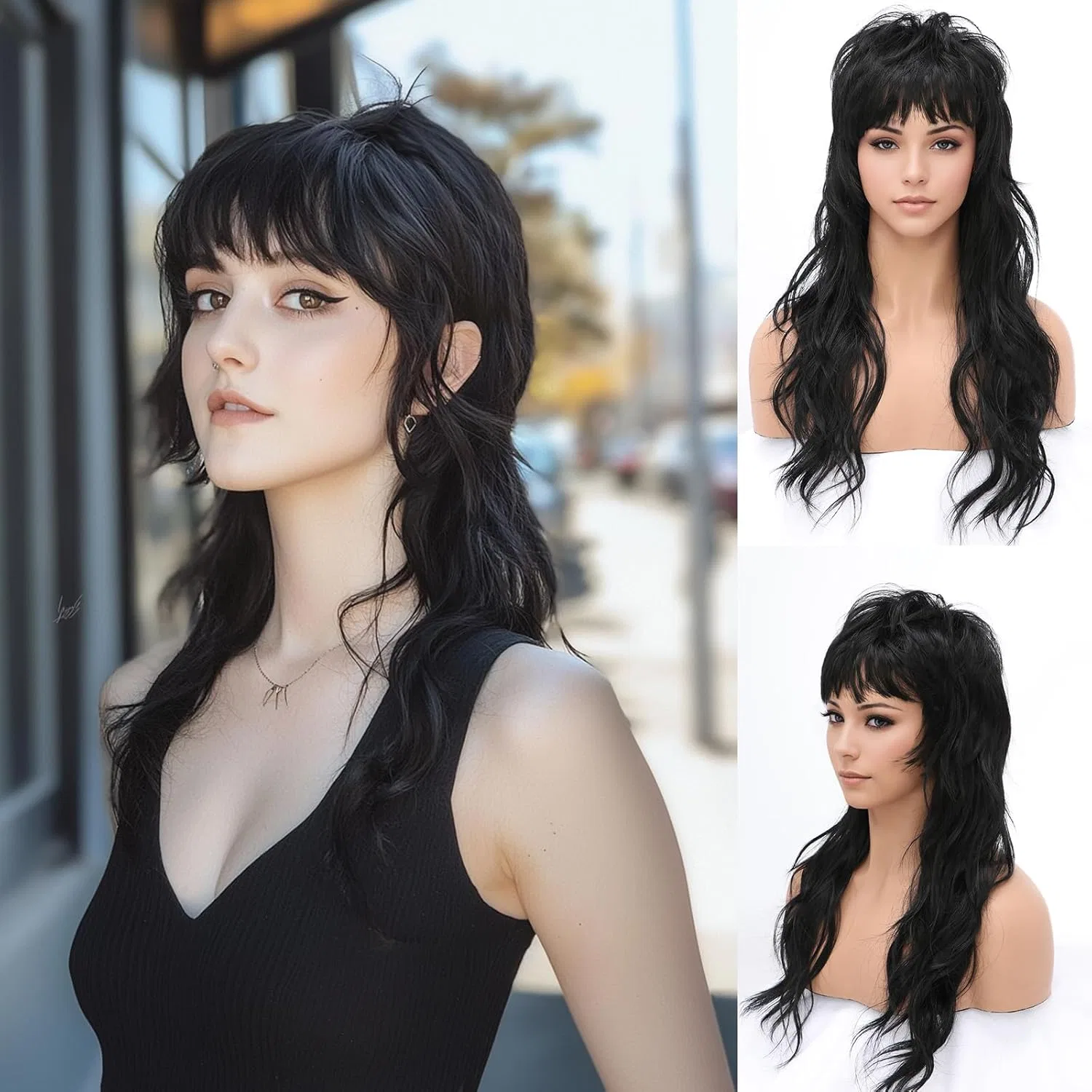 Парик Mullet Pixie Cut с челкой Seclitwu, Black