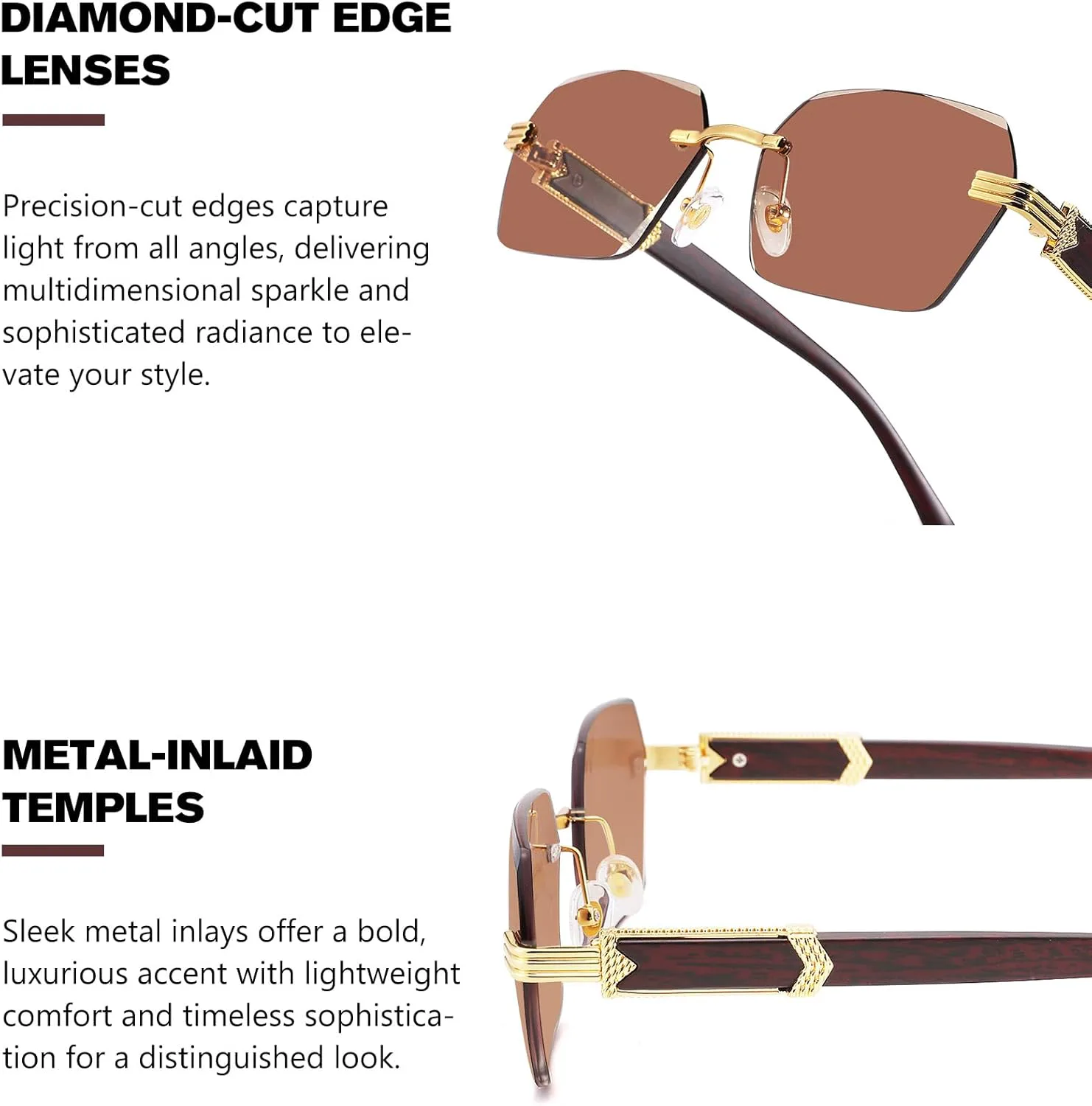 

Солнцезащитные очки Pro Acme без оправы, прямоугольной формы, для мужчин и женщин, шестиугольные солнцезащитные очки, безрамочные очки в стиле Y2K, C04 Brown