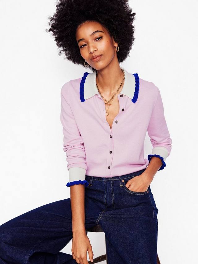 

Кардиган с отделкой из жабо Boden, цвет Soft Lavender Pink