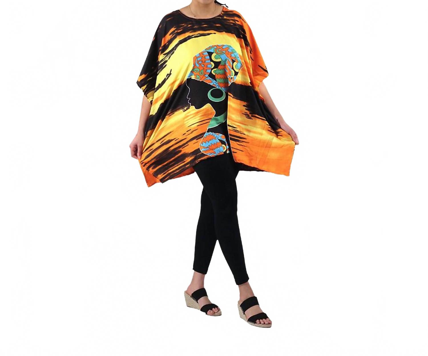 

N.1 LA Африканский кафтан-туника оранжевого цвета с разноцветными элементами