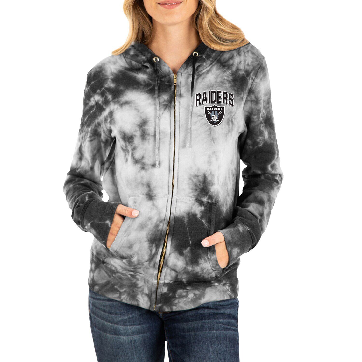 

Женская черная флисовая толстовка с молнией во всю длину New Era Las Vegas Raiders Tie Dye New Era, Черный, Женская черная флисовая толстовка с молнией во всю длину New Era Las Vegas Raiders Tie Dye New Era